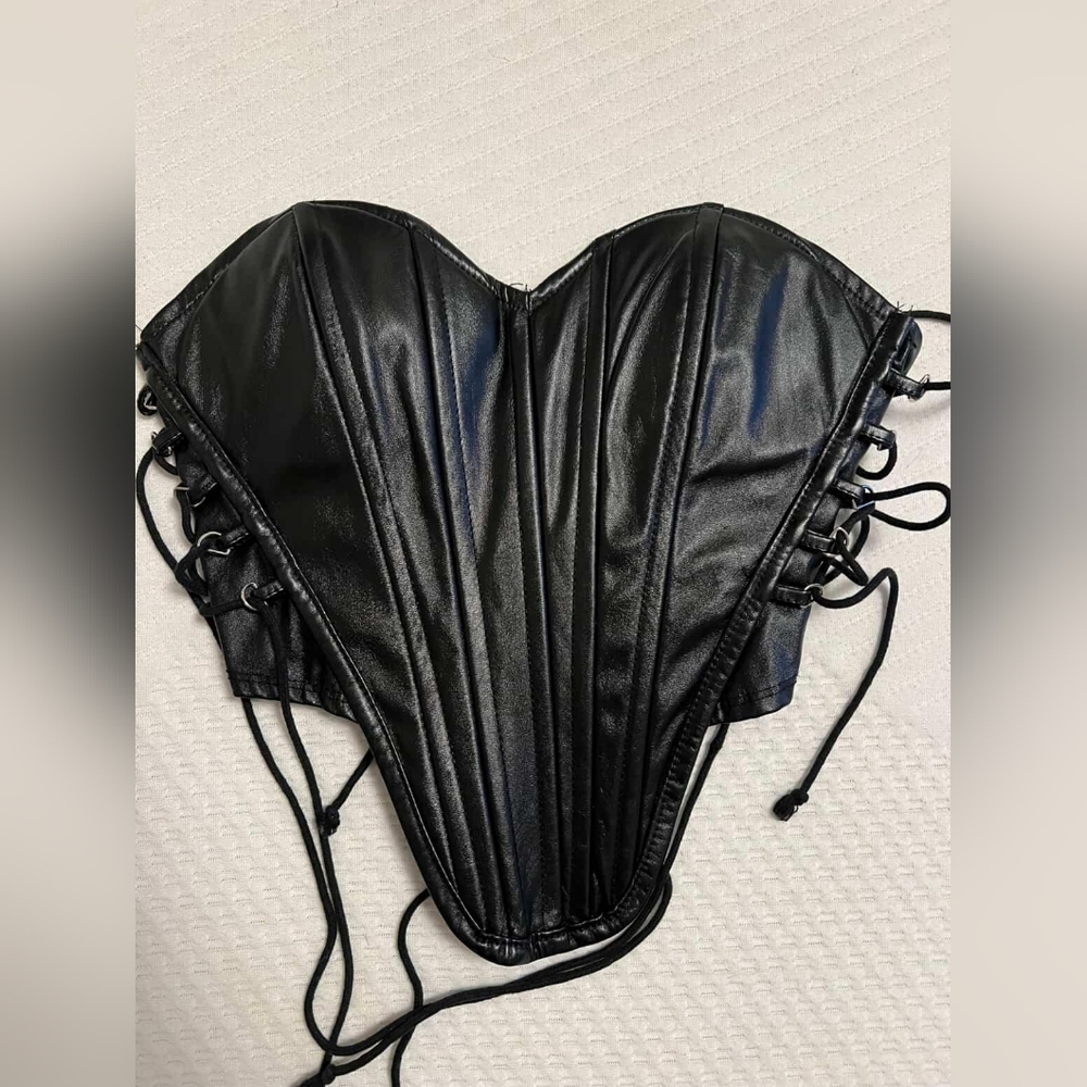 Black Faux Leather Corset Top